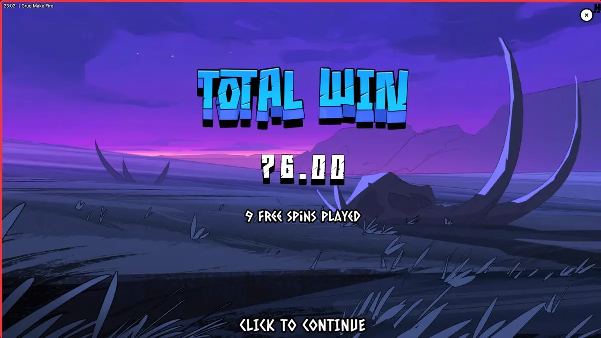 Grug Make Fire slot game screen na nagpapakita ng mga burning wilds at caveman theme