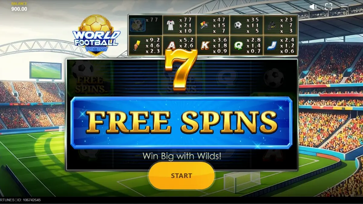 World Football Fortunes slot machine interface na may football theme